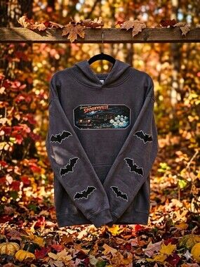 Custom Designed Spookyville Graphic Hoodie - Dark Gray Womens Sweater